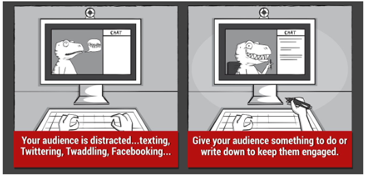 A cartoon recommending you engage your audience