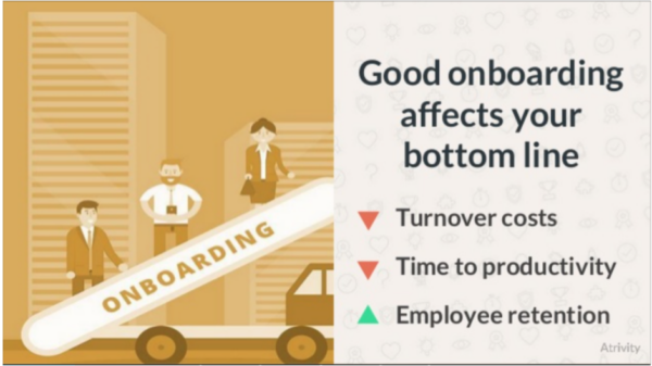 An illustration of three business people on an incline labeled "Onboarding"