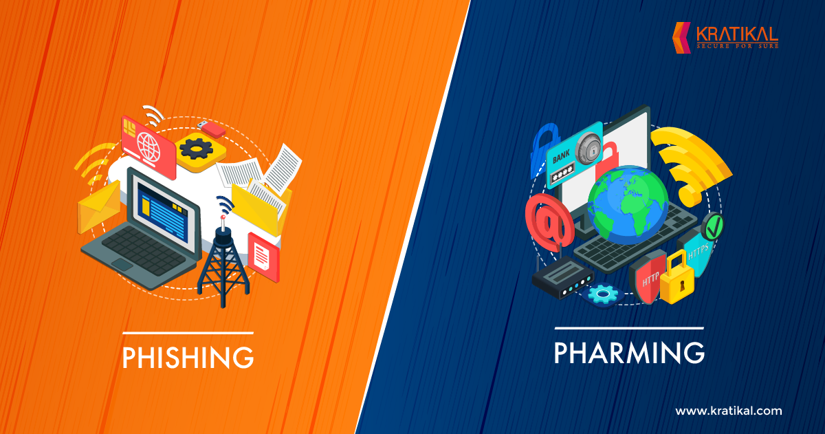 A graphic depicting the difference between phishing and pharming
