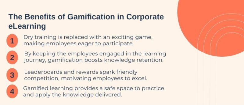 Benefits of gamification in corporate eLearning list